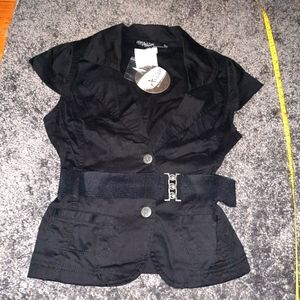 ASHLEY BY 26 INTERNATIONAL Button-Down Blouse With Belt (Sz: Juniors Large)